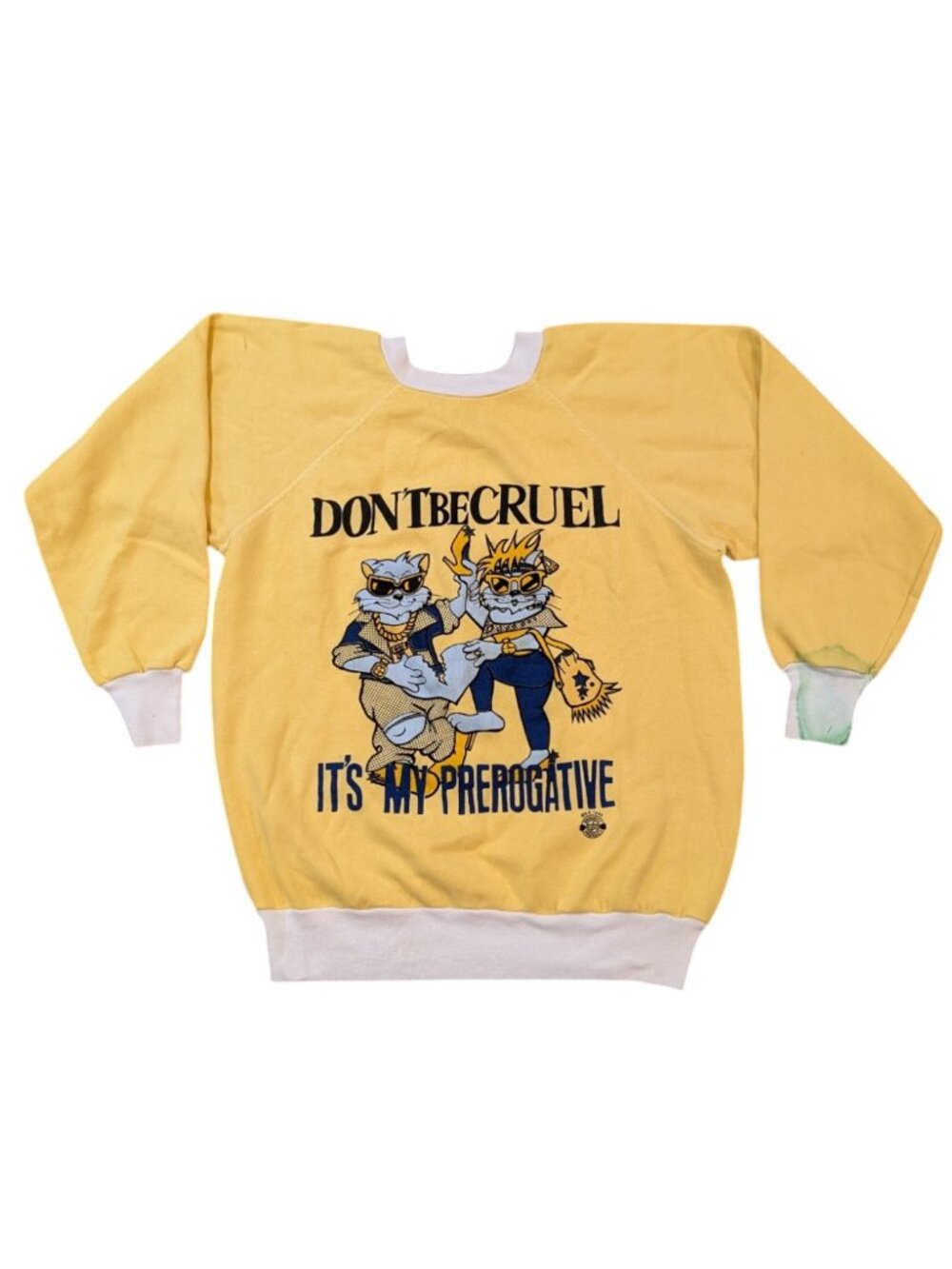 VTG 80s Bobby Brown Cool Cats Sweatshirt Dont Be Cruel Its My Prerogative Yellow